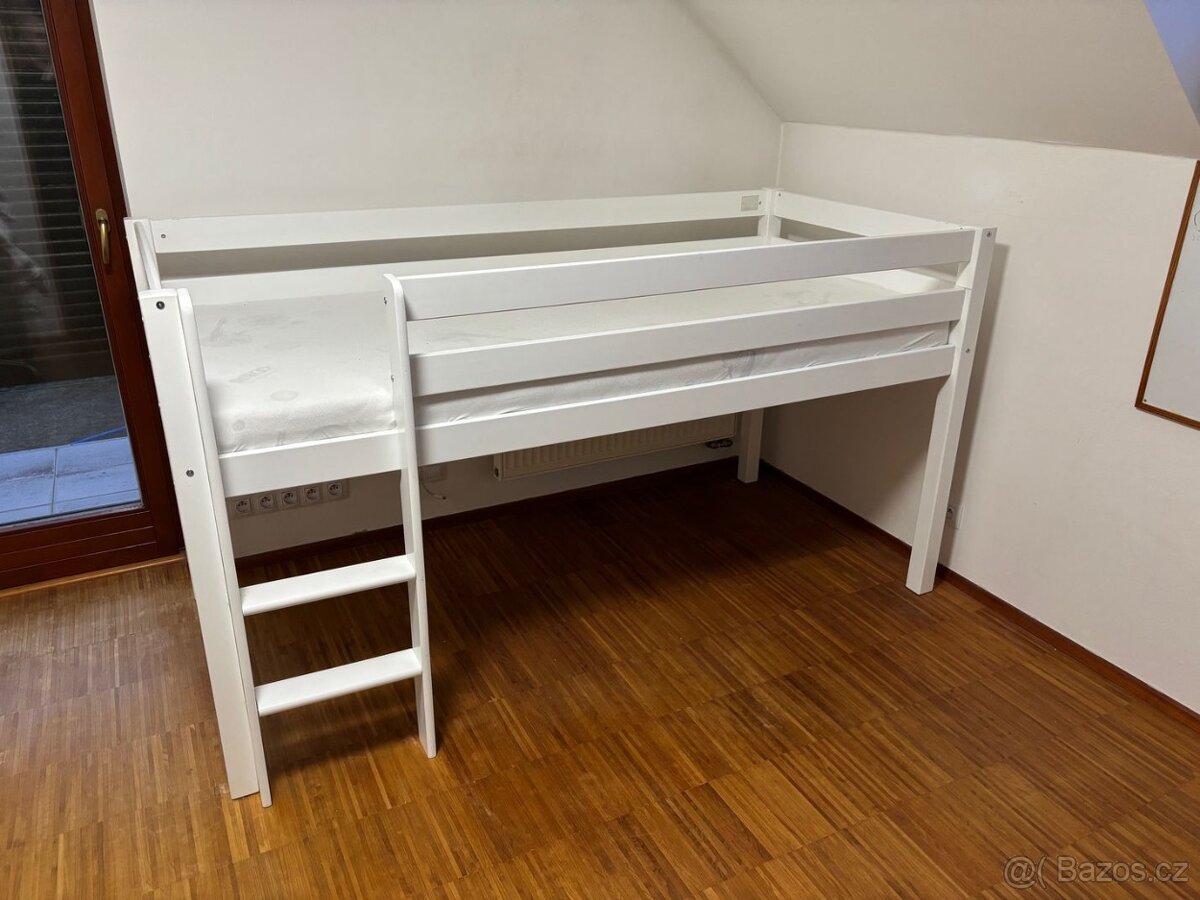 Vysoká postel masiv buk bílá 200x90
