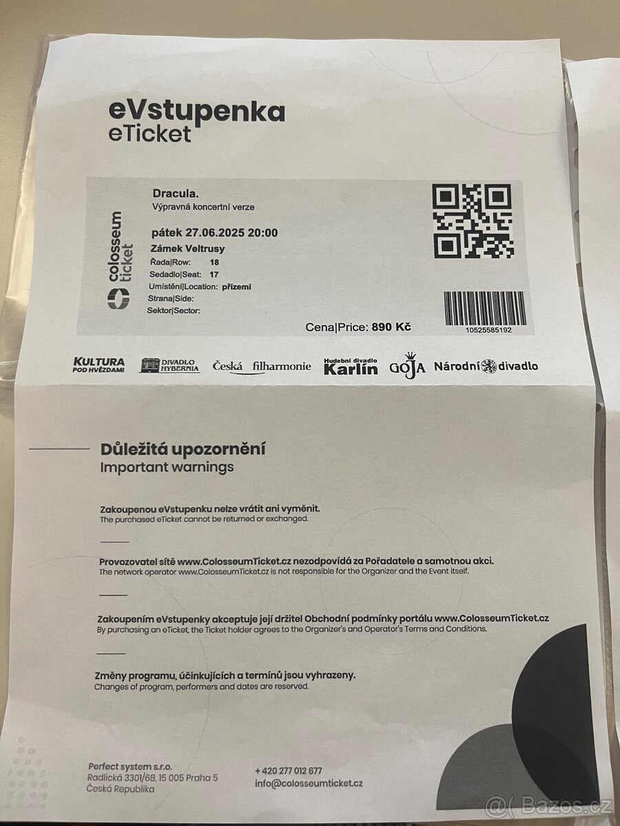 Vstupenky na Draculu, zámek Veltrusy