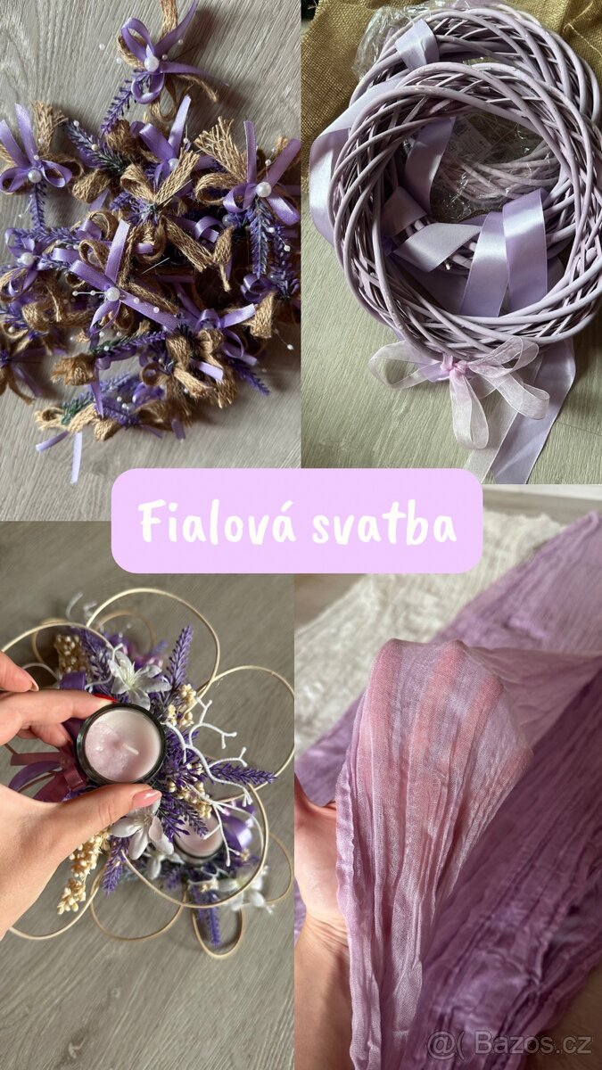 Svatební dekorace přírodní a fialová svatba