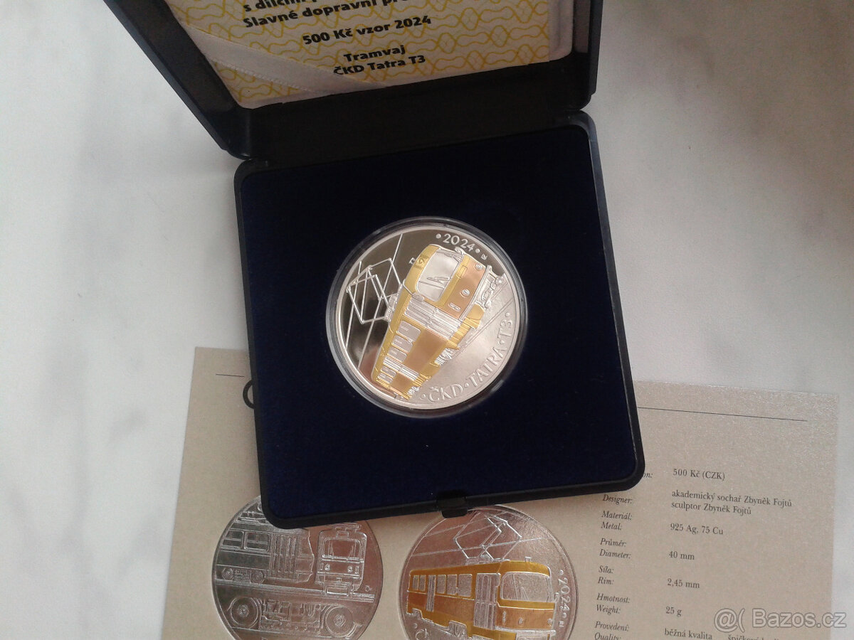 500 Kč PROOF Tramvaj ČKD Tatra T3
