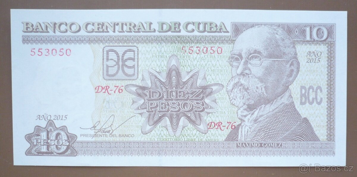 Bankovka, Kuba 10 pesos, ročník 2015
