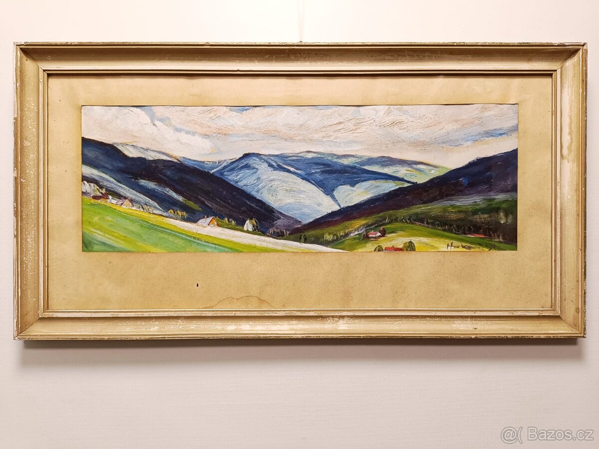 Obraz Jeseníky,originální olejomalba na kartonu 80x40