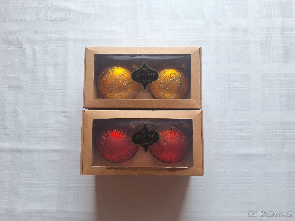 Zlaté a červené vánoční baňky VITBIS 4ks