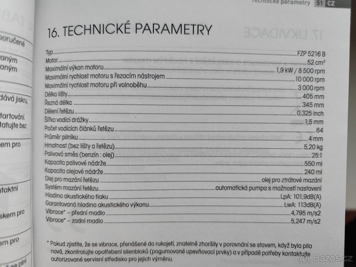 Prodám motorovou pilu Fieldmann FZP 5216 B
