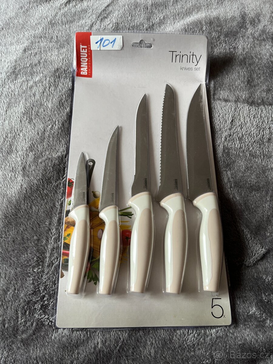 Nové Banquet 5dílná sada nožů Trinity, krémová