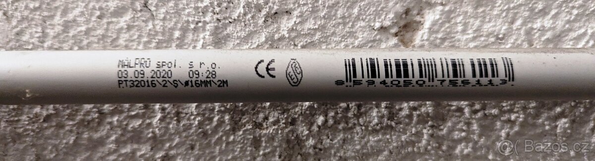Plastová trubka pevná Malpro PT32016/2/S 16mm šedá