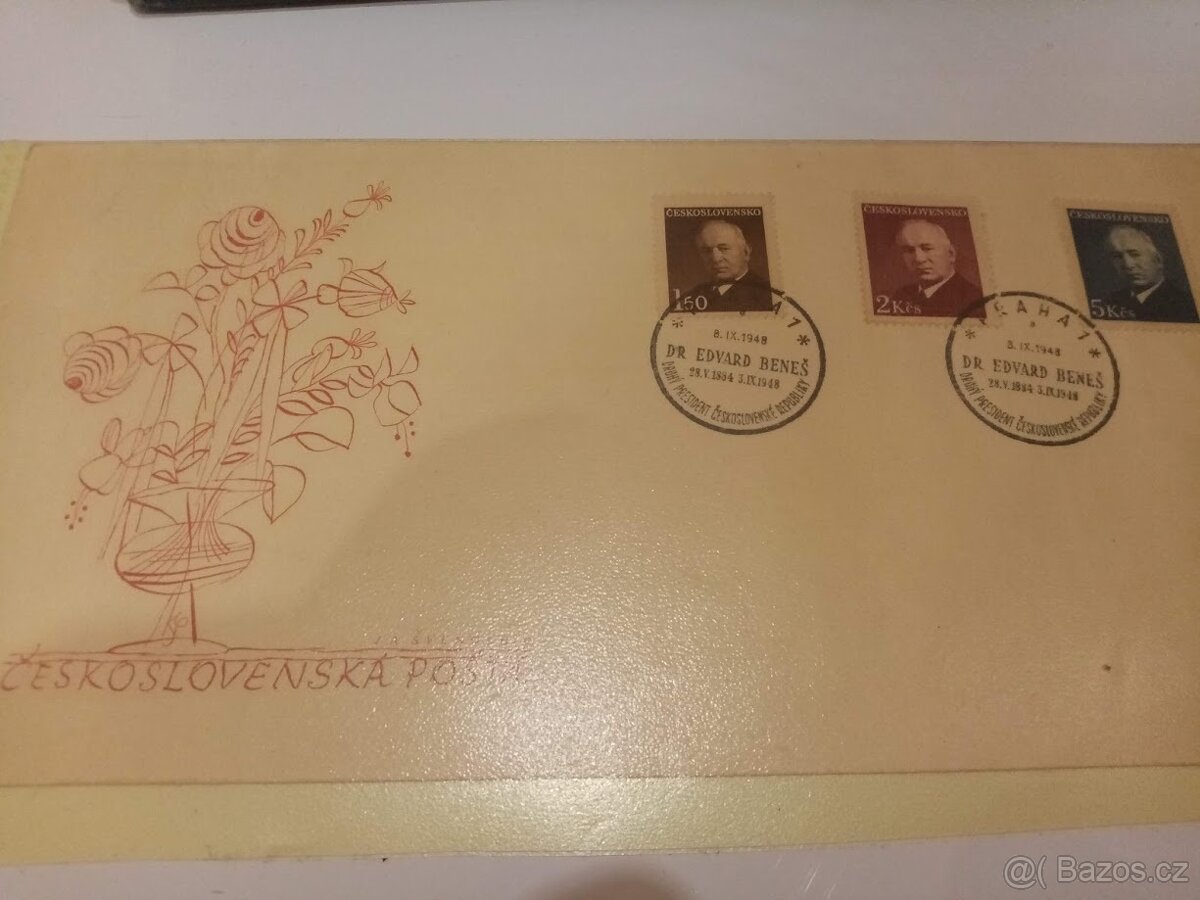 serie známek Edvarda Beneše 1948 na obálce ČS pošty