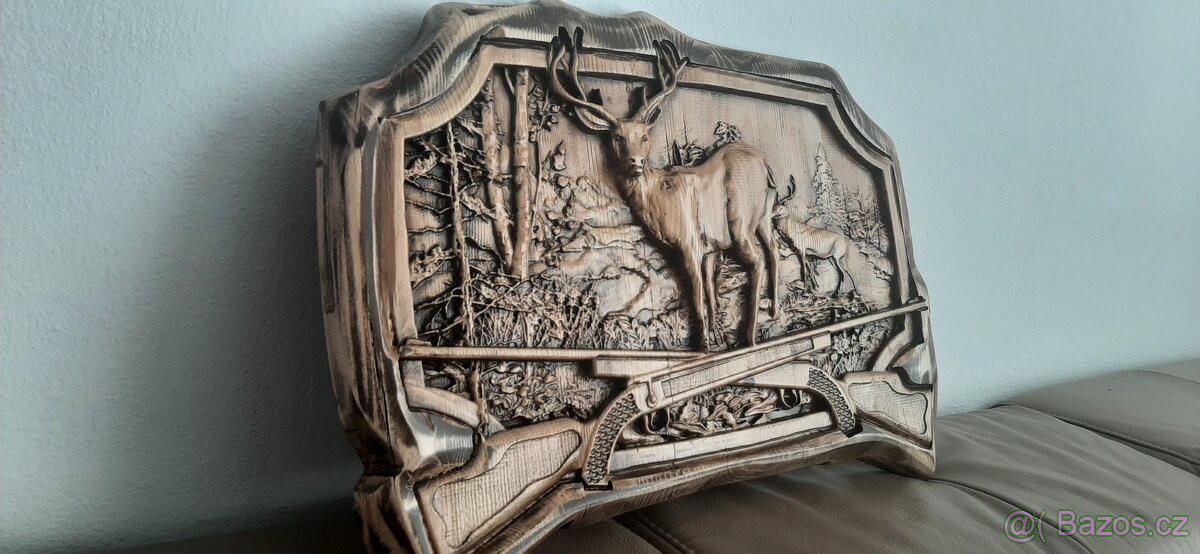 Drevený obraz 52×34cm.hr.4.cm Poľovnicke motivy