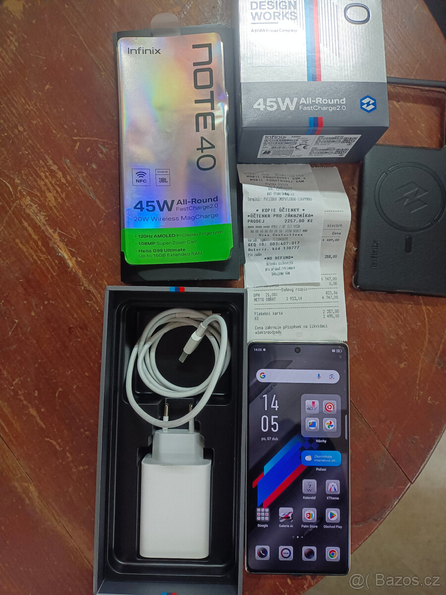 Infinix Note 40, 8/256 GB, doklad, záruka, fólie, top stav