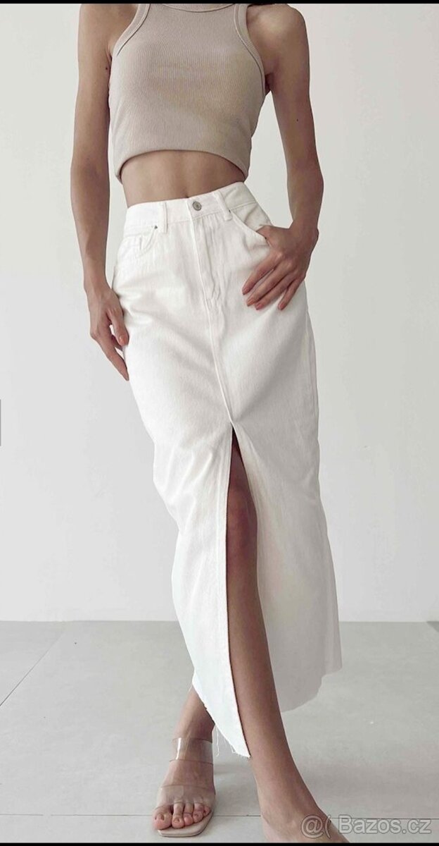 Džínová sukně bílá maxi sukně answear lab