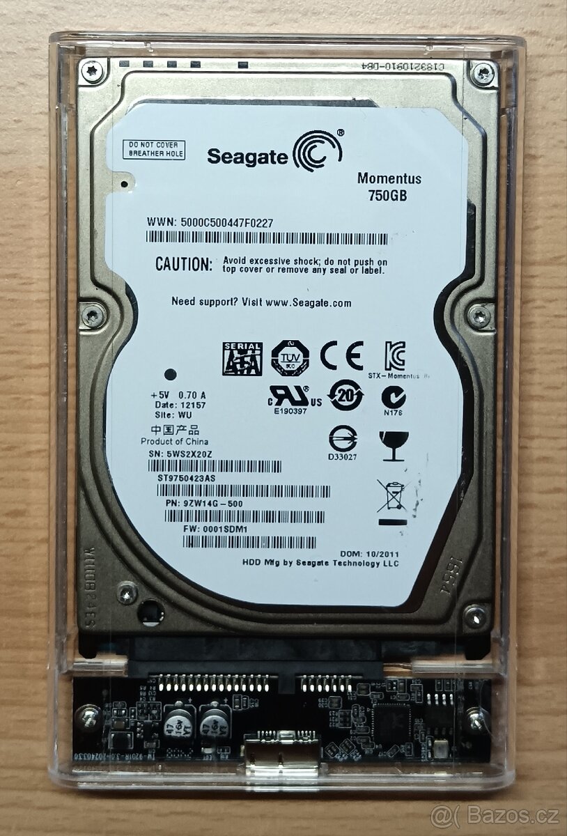 Externí pevný disk 2.5" s USB 3.0 o kapacitě 750GB