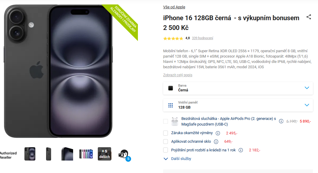 iPhone 16 128 gb černý - NEROZBALENY