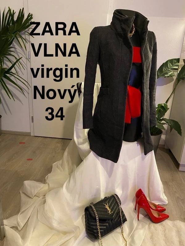 Zara vlneny sedy kabat damsky zip 36
