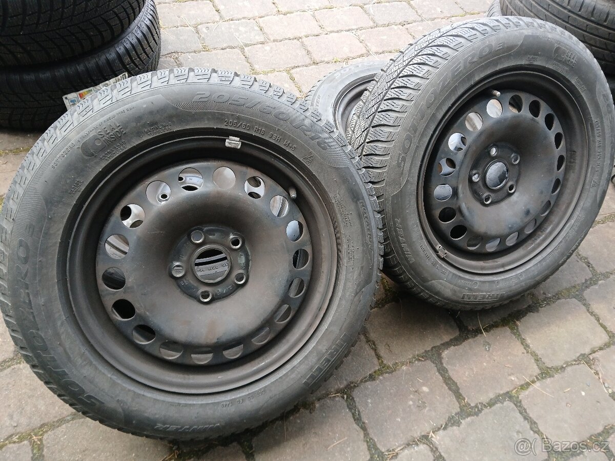 Plechová kola,sada,5x112,ET48,PIRELLI,205/60 R16,2x8,5/2x7mm