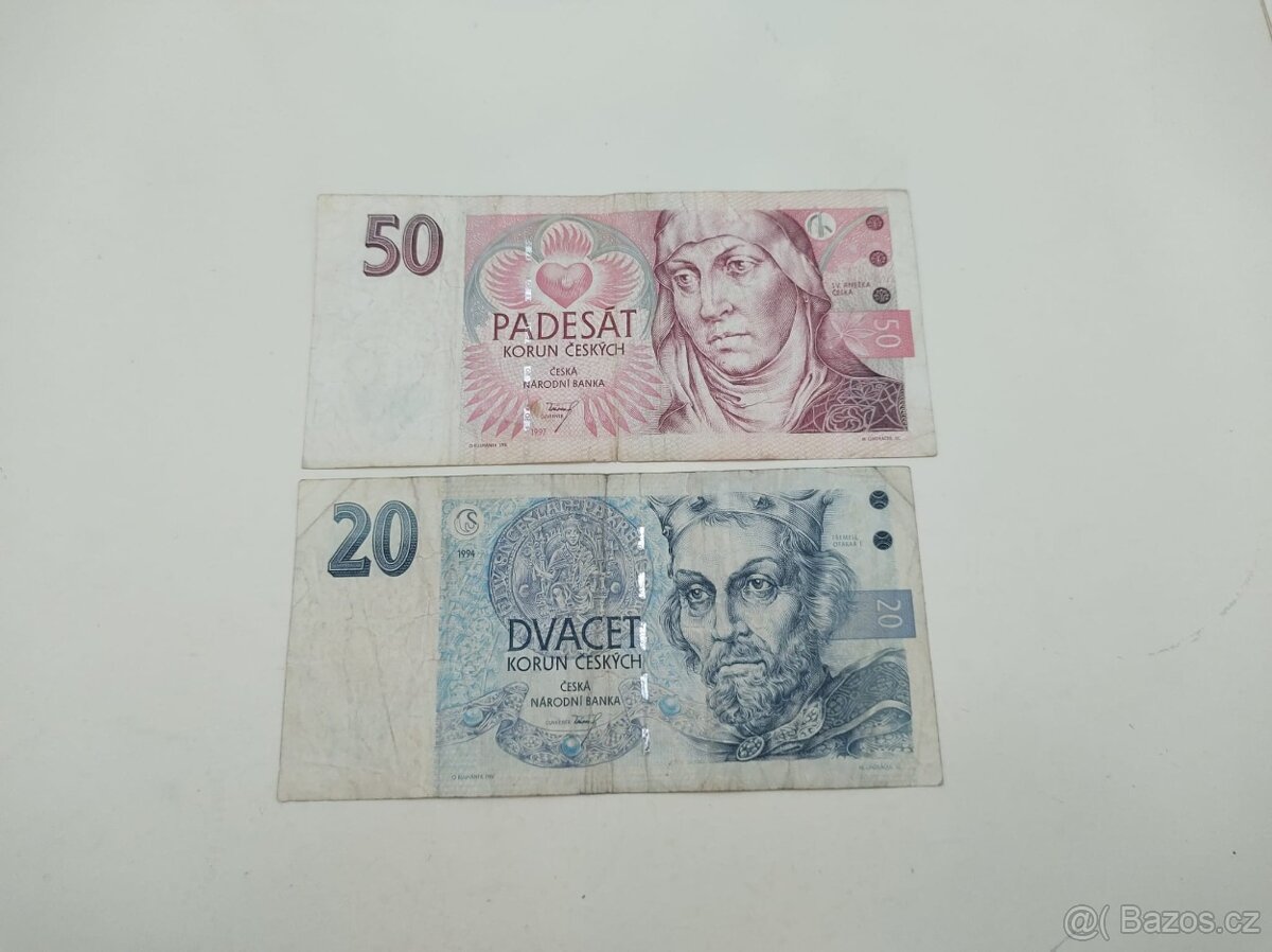 Bankovky Česká republika - 20 Kč 1994 a 50 Kč 1997