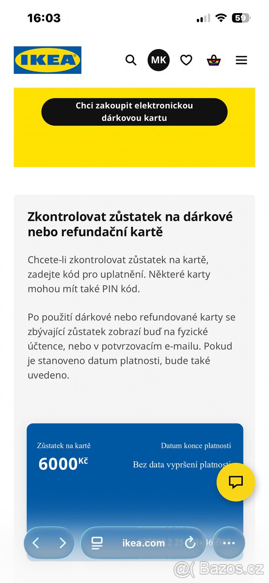 IKEA dárkový poukaz 6000Kč