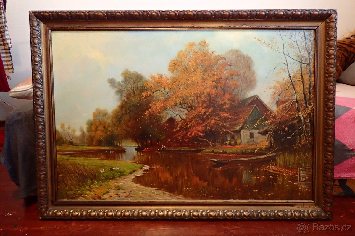 Jos. Franze - Podzim u řeky - 1928 -aukční Obraz