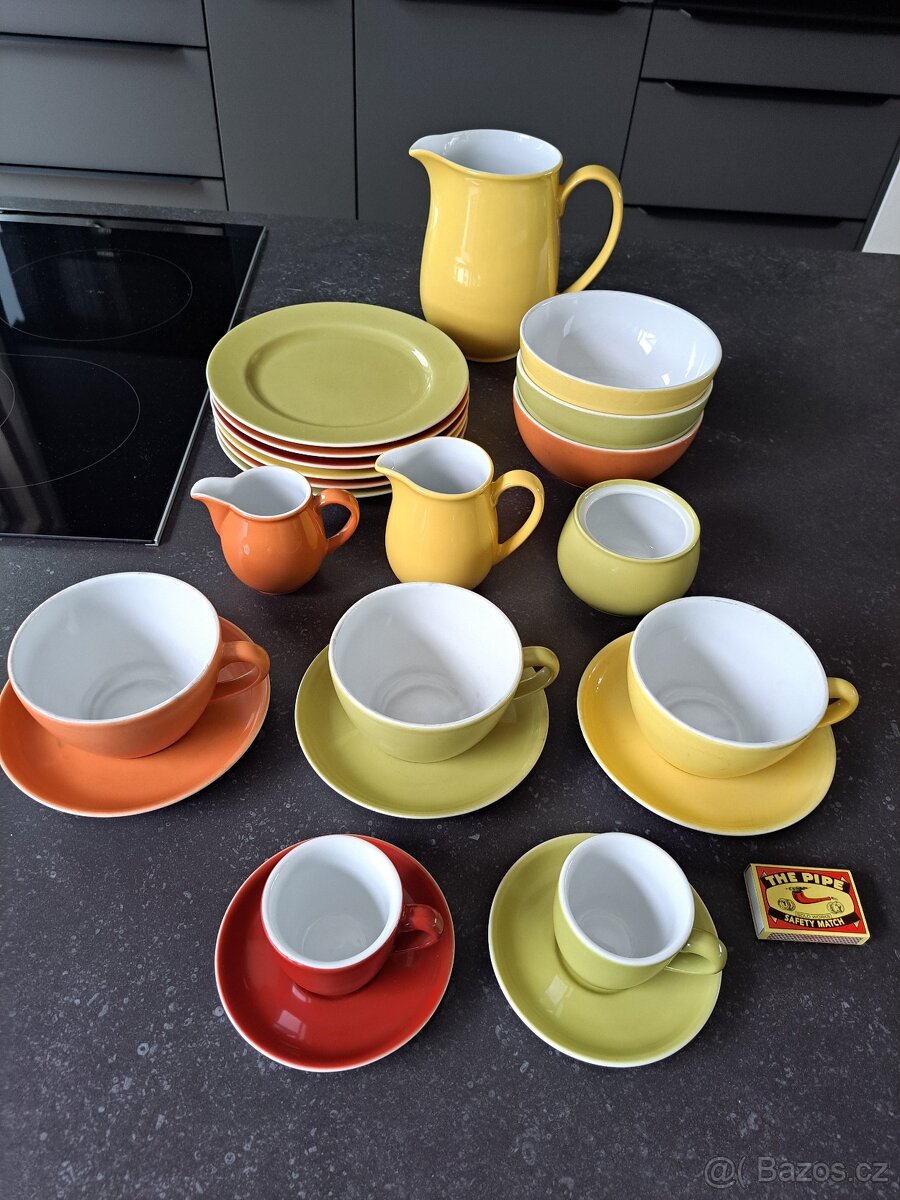 Barevný porcelánový servis Bauscher, 23 ks + 7 ks zdarma