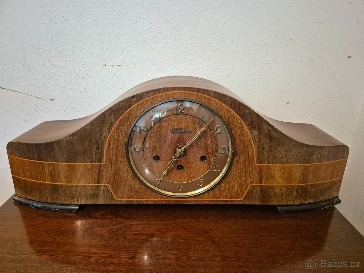 Velké starožitné krbové hodiny art deco - funkční