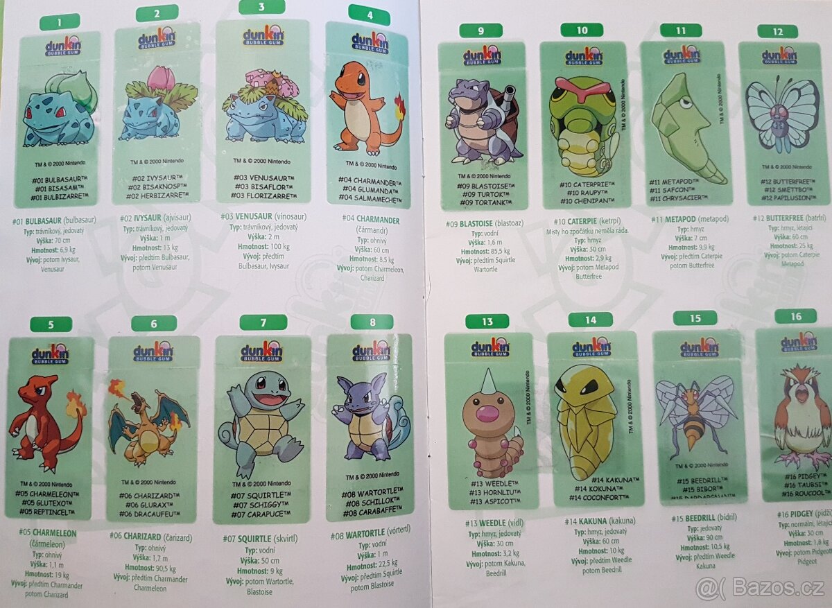 Pokémon - žvýkačkové samolepky