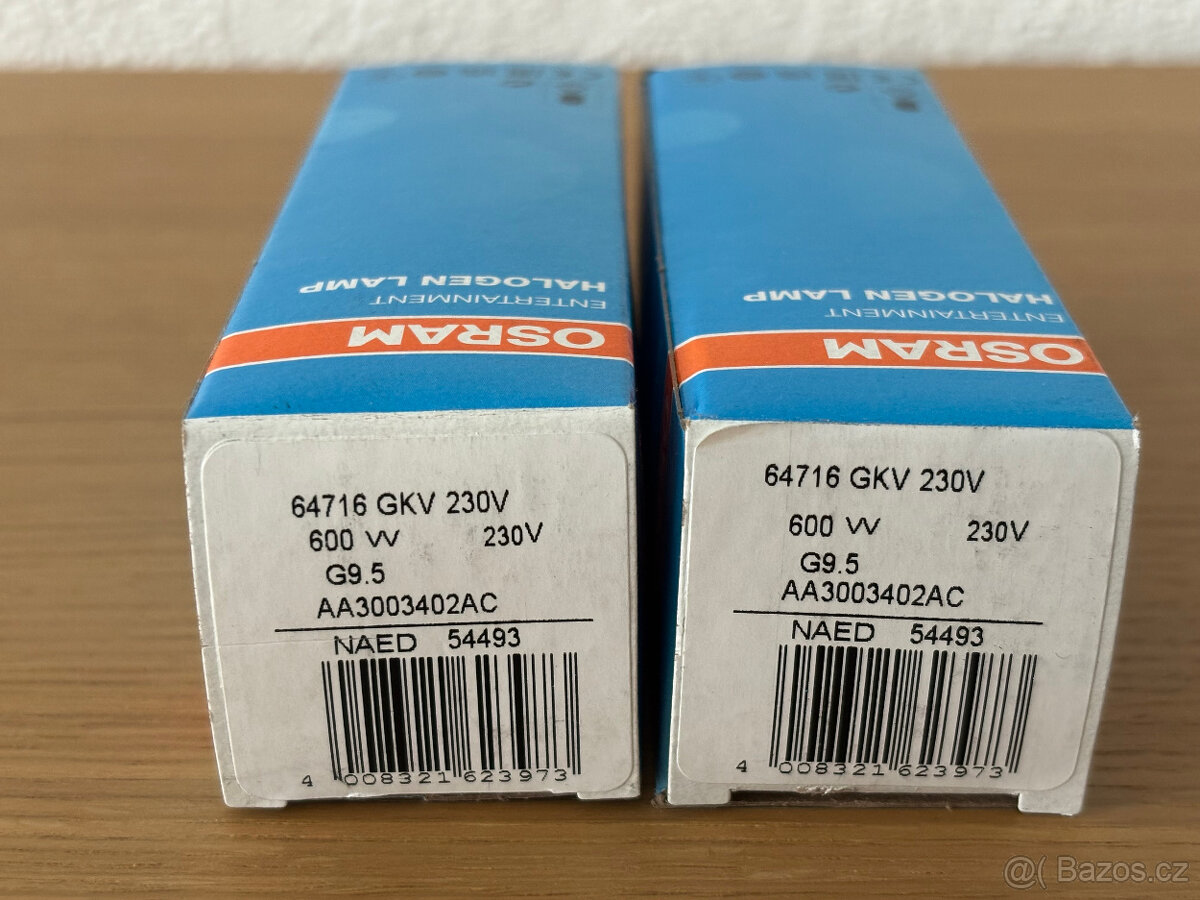 230V/600W GKV G9,5 3200K 250h 64716 OSRAM
