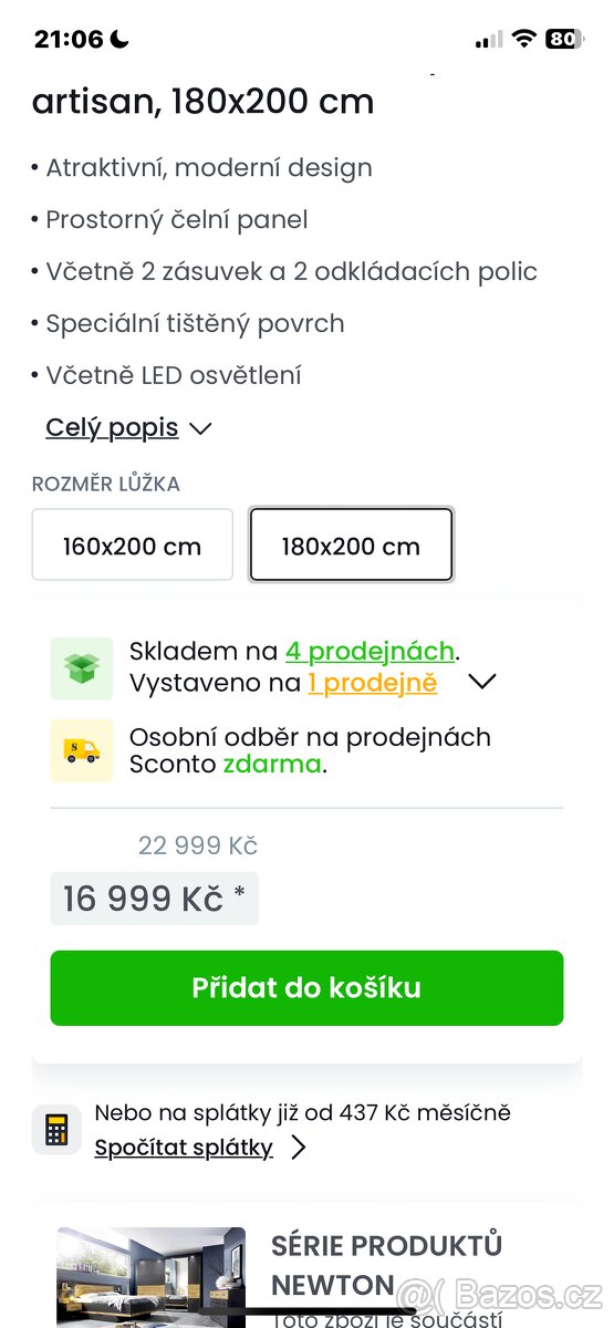 Prodám manželskou postel