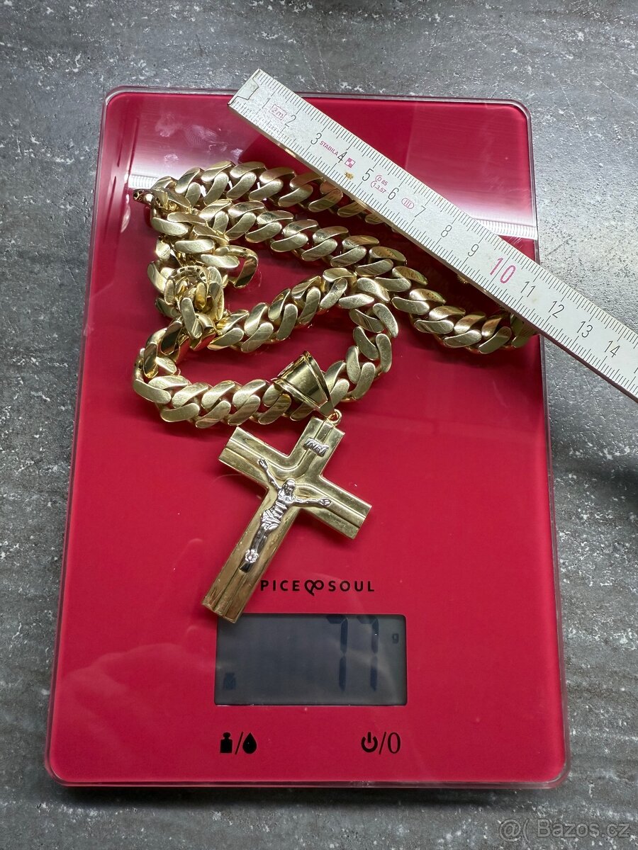 zlatý řeťízek pancer s křížkem 14k