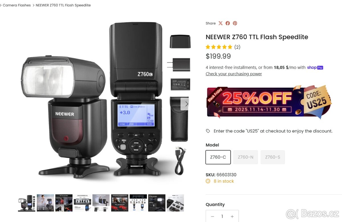 speedlite blesk NEEWER Z760 pro Canon s 2 Li-baterií, TTL