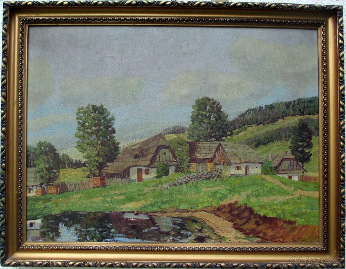 Obraz – Vesnička – KAMENÍČEK Jaromír, cca 1920 – olej