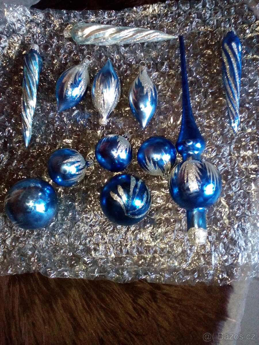 Vánoční ozdoby -modro stříbrné -sklo tradiční