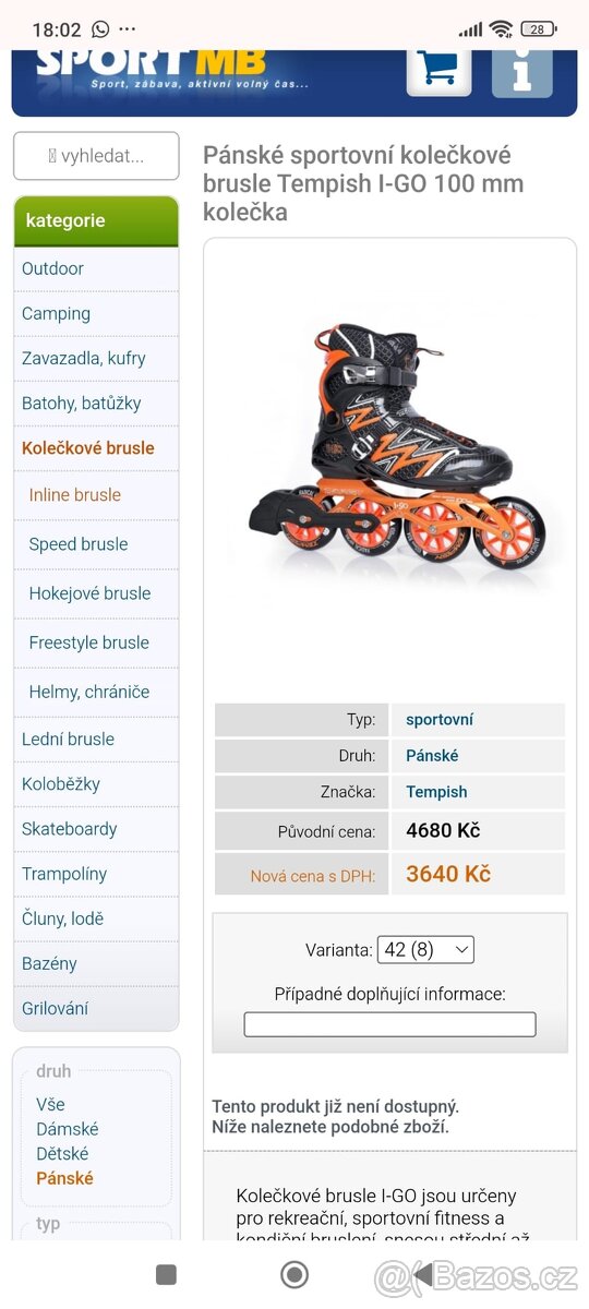 Kolečkové brusle vel 42