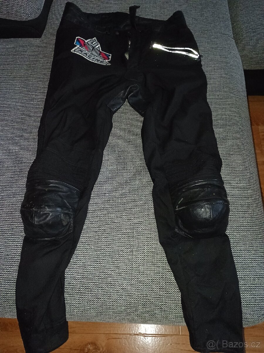 Černé textilní kožené moto kalhoty