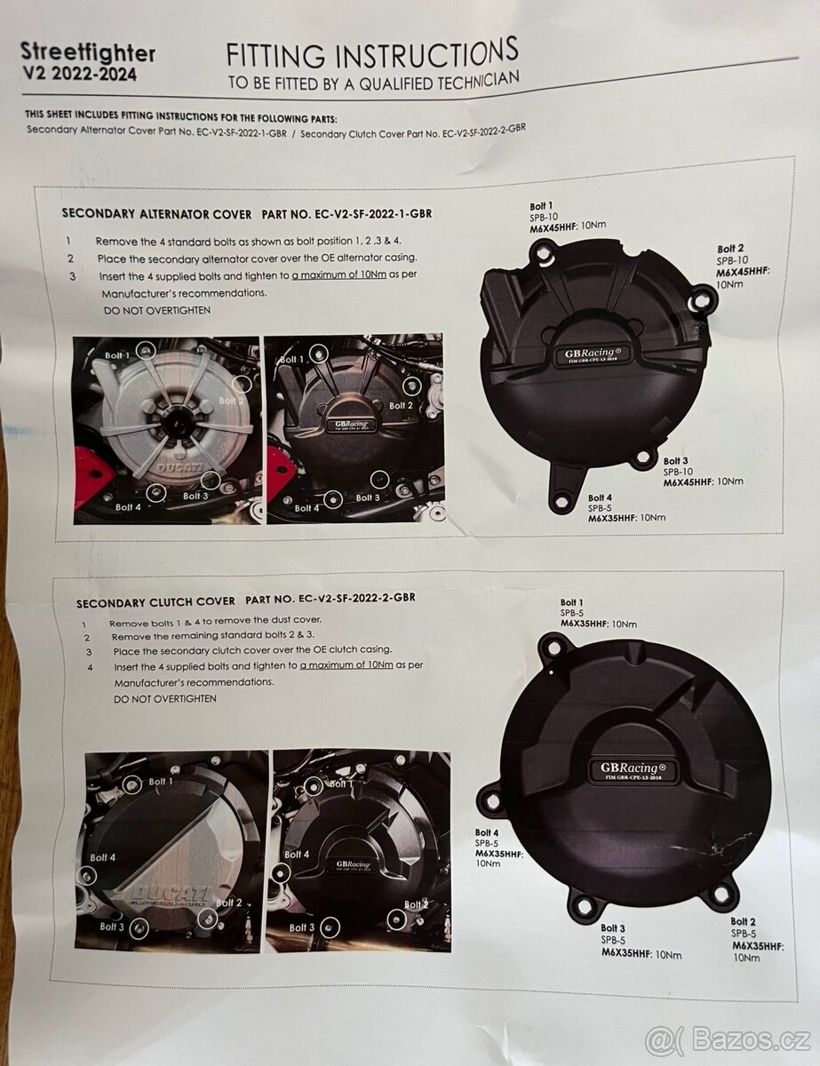Kryty motoru Ducati Streetfighter v2