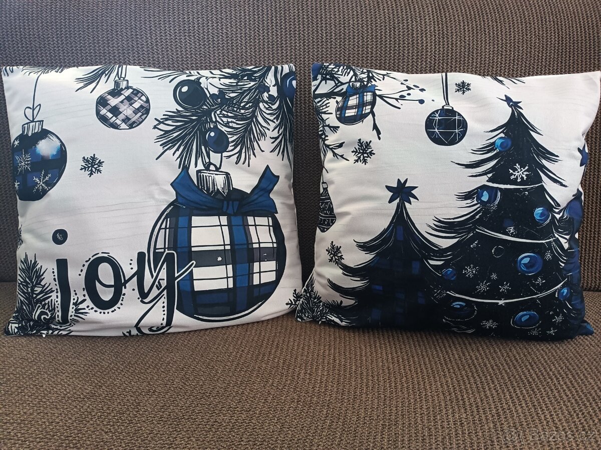 2 vánoční dekorační povlaky 45x45 cm, modré