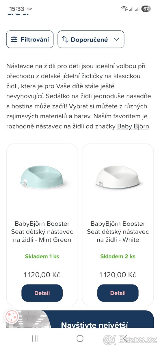 Prodám dva podsedáky BabyBjörn Booster