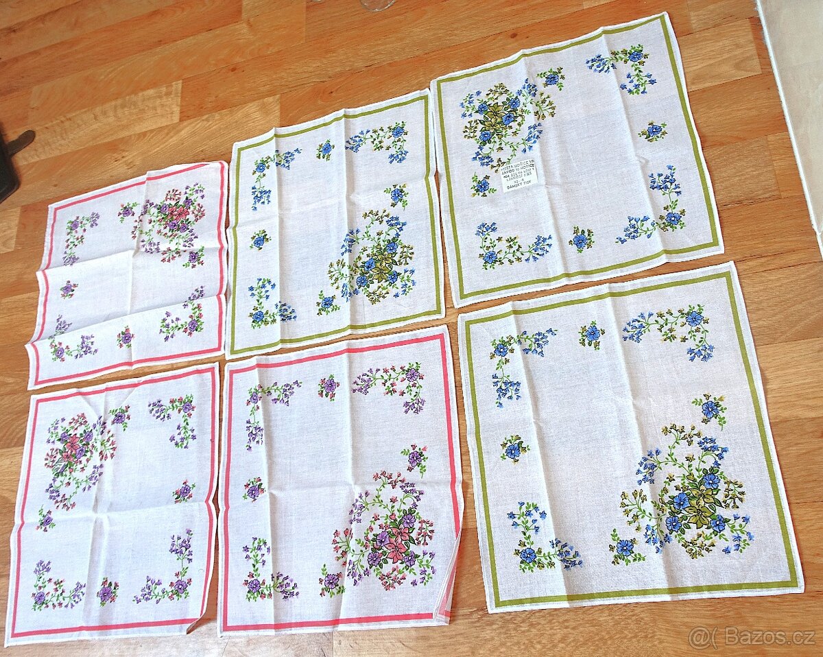 Retro sada dámských kapesníků MILETA Hořice – 6 ks 1 jakost