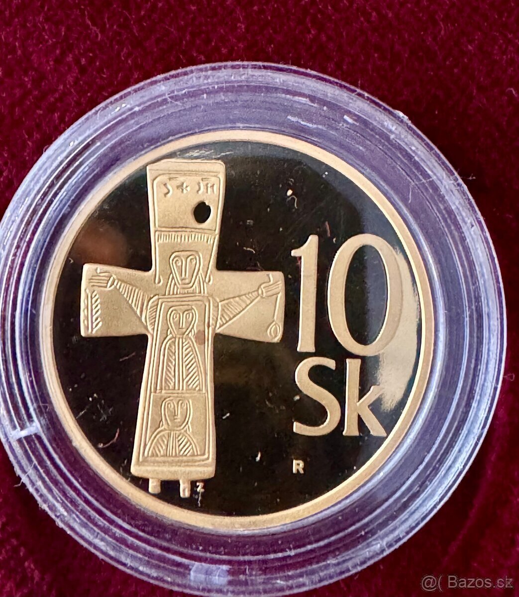 Zlatá replika 10 Sk mince z roku 2008