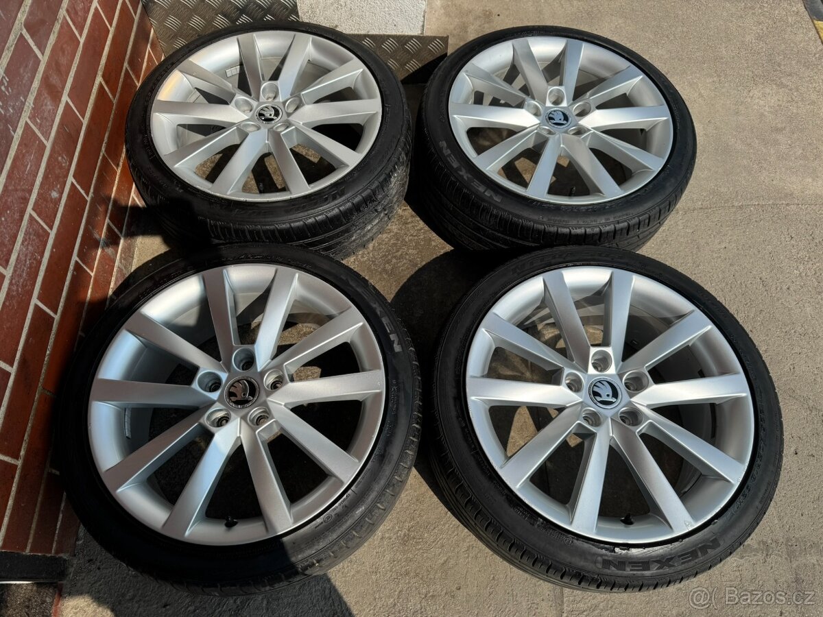Alu 18" 5x112 škoda ALARIS O3 letní pneu 80%