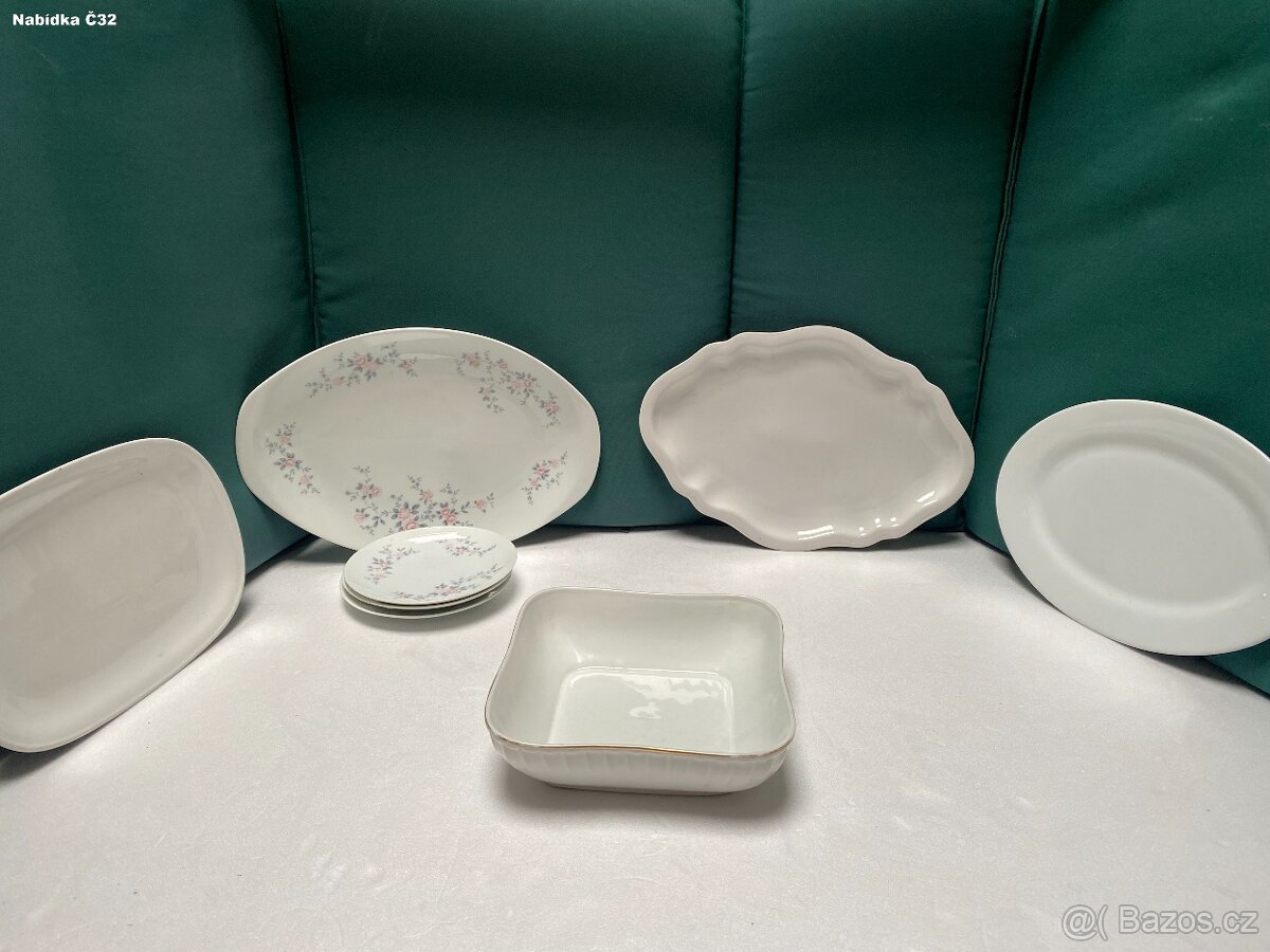 Sada porcelánových táců / podnosů – 5 ks, různé tvary a veli