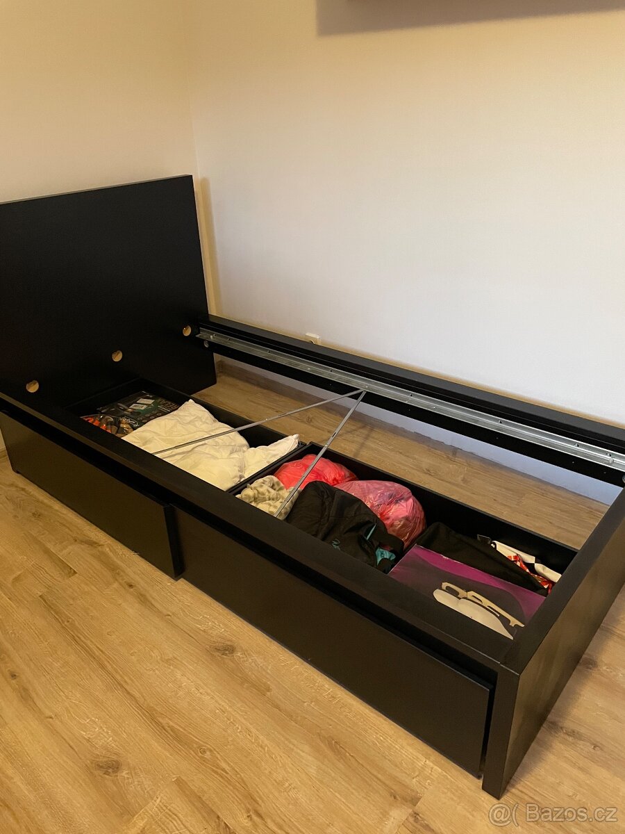 2ks MALM černé postele 90x200  + 2 šuplíky