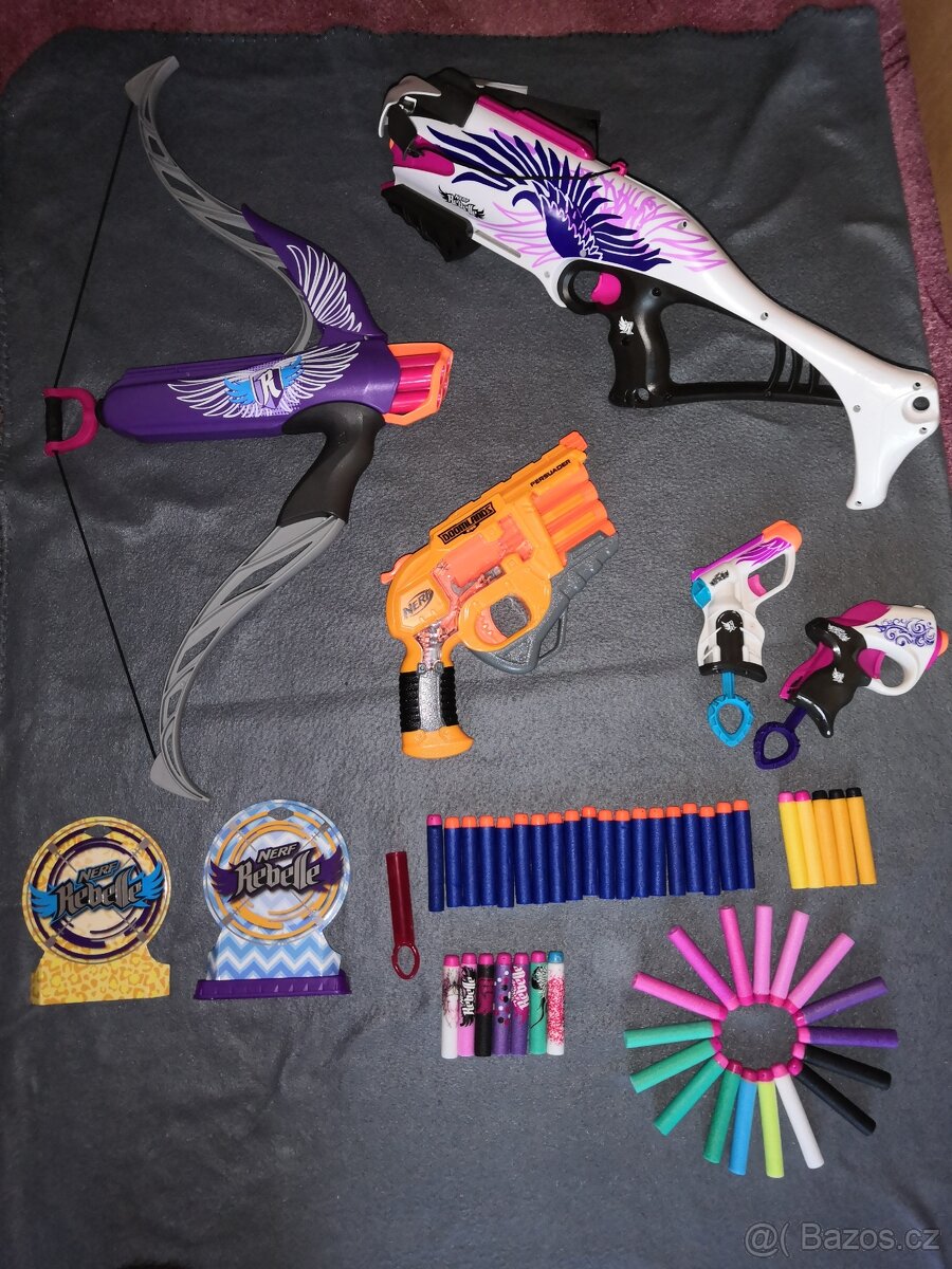 Zbraně nerf rebelle, nerf doomlands, naboje, terče