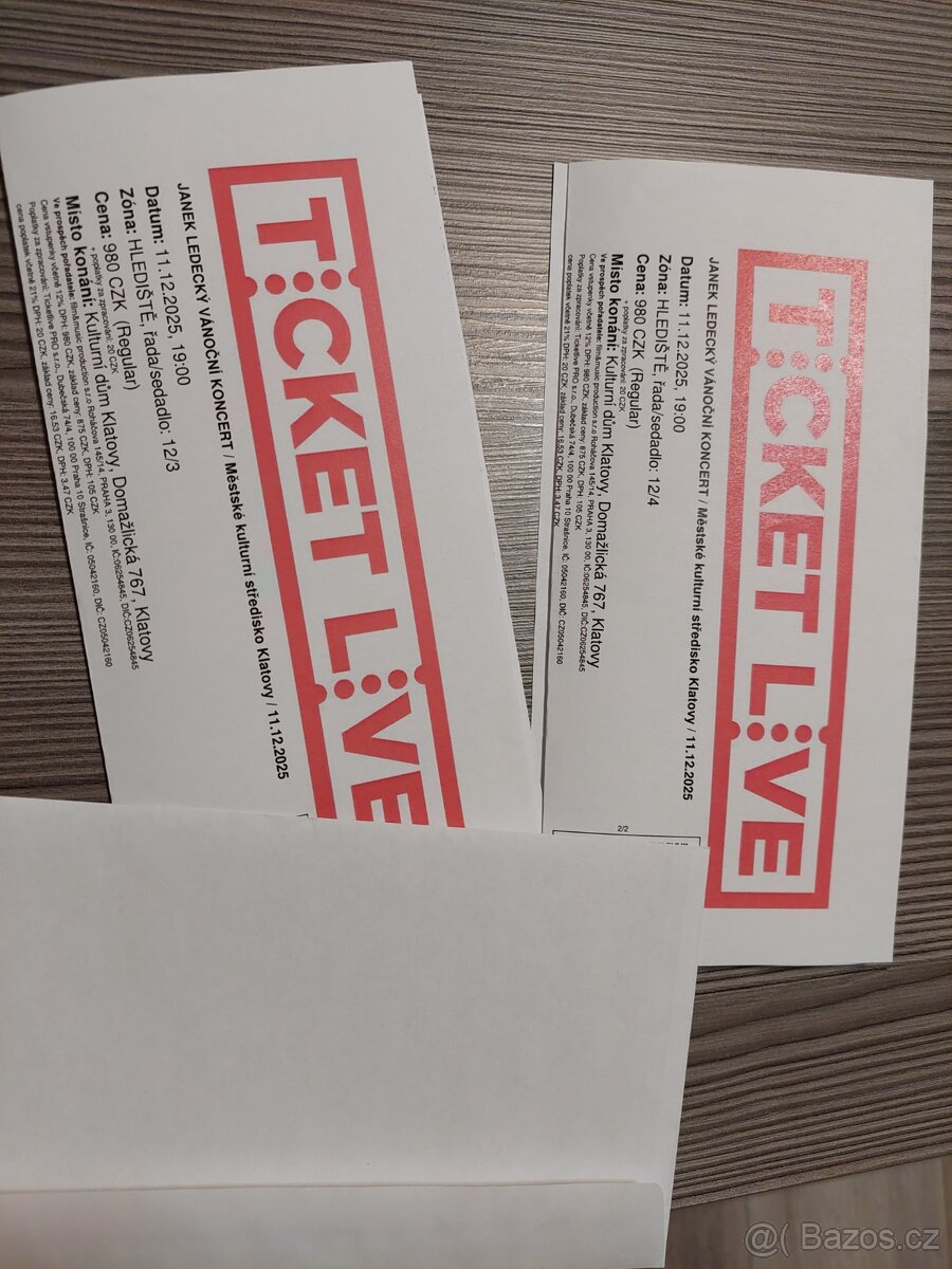 Prodám 2 lístky na Vánoční koncert Janka Ledeckého, Klatovy