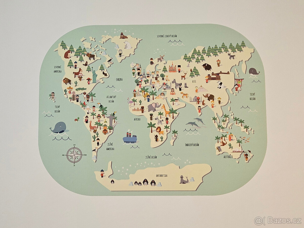 Nástěnná nalepovací mapa světa
