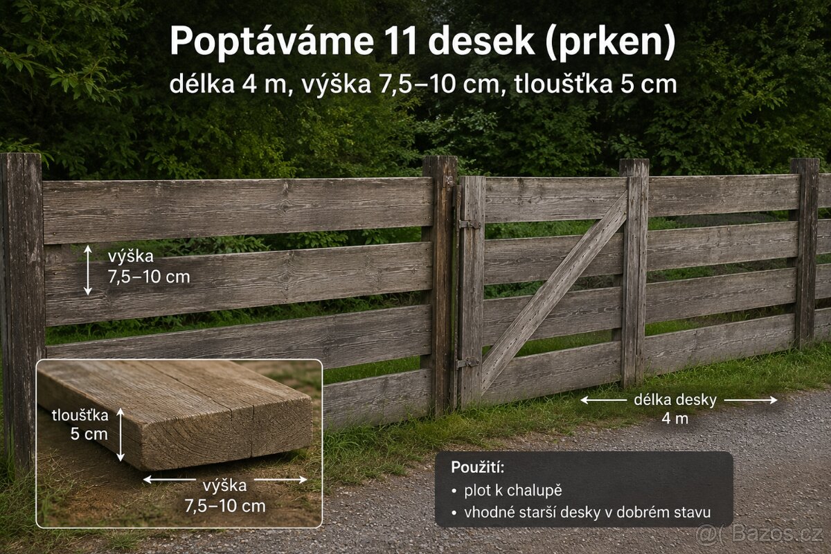 POPTÁVÁM dřevěné desky/prkna 4 m na opravu plotu