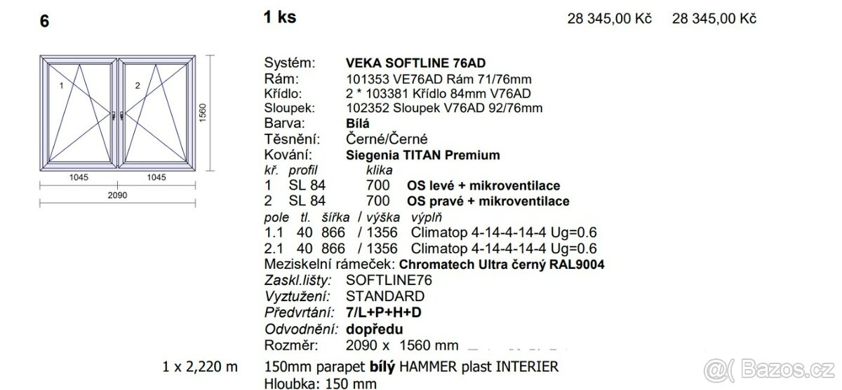 Okno trojsklo 2090x1560mm