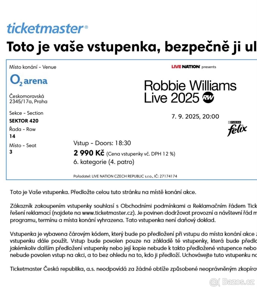 Vstupenky Robbie Williams
