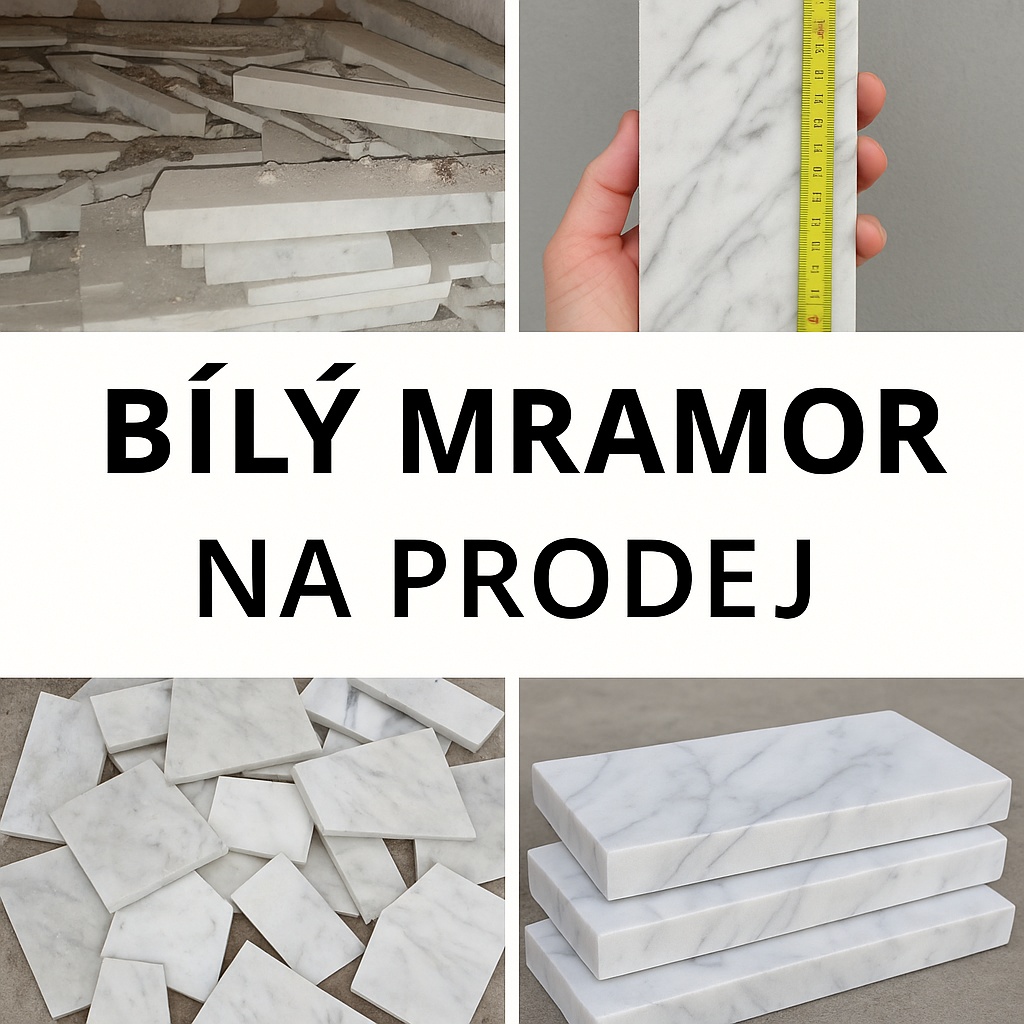 Větší množství bílého mramoru se šedým žilkováním zbytky