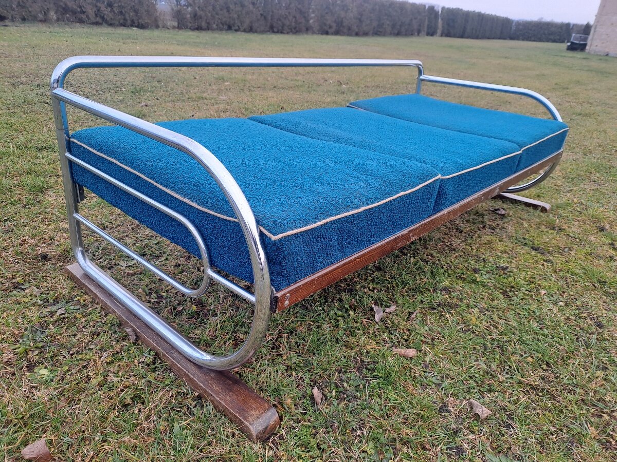 chrom,chromovaný gauč- sofa- THONET KOVONA- krásný