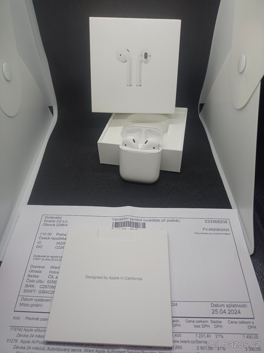Bezdrátová sluchátka Apple AirPods, zánovní, záruka