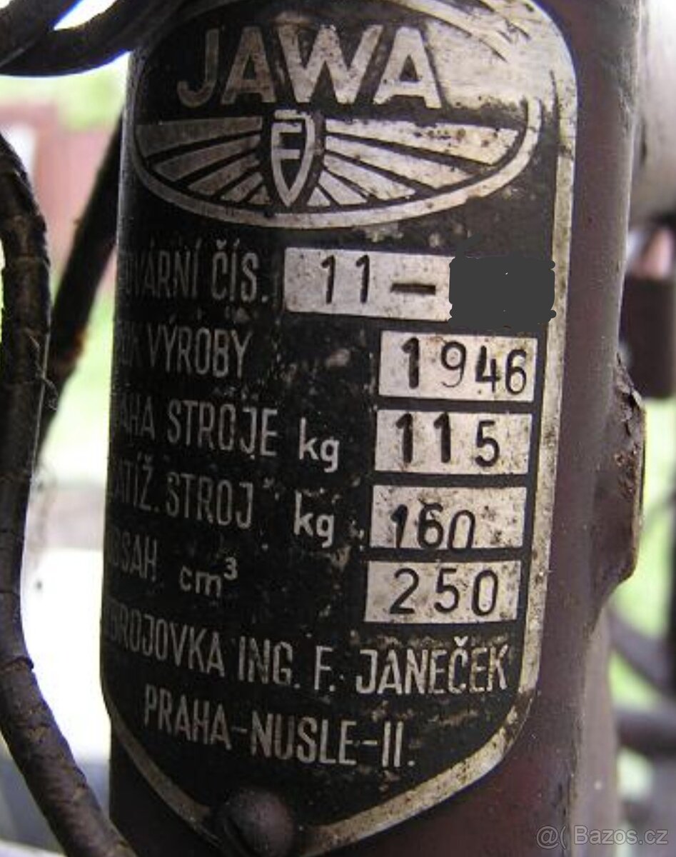 Jawa pérák 1946 štítek